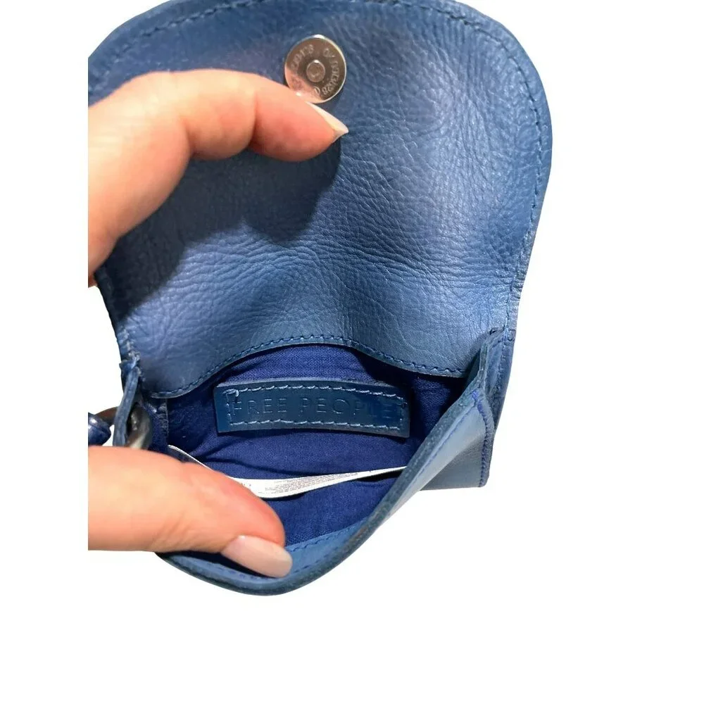 Free People Blue Leather Tri Fold Wallet Wristlet Keychain NWT